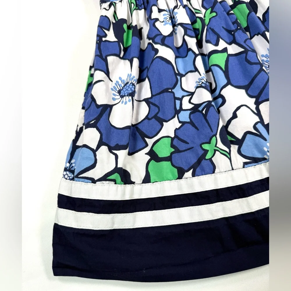 GYMBOREE Girls Brilliant Blue Floral Border Dress 7 2016 Sleeveless Twirl Garden